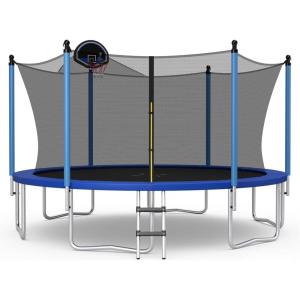 imageGiantex Trampoline with Basketball Hoop 12 14 15 16 Ft Trampoline for Kids and Adults with Ladder ASTM Approved Outdoor Large Recreational Trampoline with Net for Backyards Park14 Ft Inside Pad
