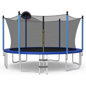 imageGiantex Trampoline with Basketball Hoop 12 14 15 16 Ft Trampoline for Kids and Adults with Ladder ASTM Approved Outdoor Large Recreational Trampoline with Net for Backyards Park12 Ft Inside Pad