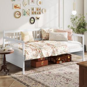 imageGiantex Twin Daybed Frame Wooden Sofa Bed Guest Bed with Rails ampamp Wood Slat Support Dualuse Twin Size Platform Bed Frame for Living Room Bedroom No Box Spring Needed CherryWhite