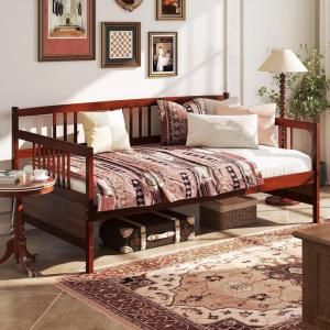imageGiantex Twin Daybed Frame Wooden Sofa Bed Guest Bed with Rails ampamp Wood Slat Support Dualuse Twin Size Platform Bed Frame for Living Room Bedroom No Box Spring Needed CherryCherry