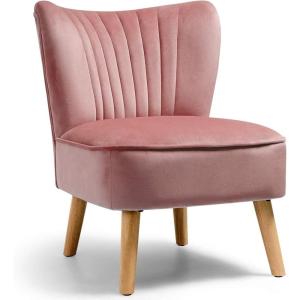 imageGiantex Velvet Accent Chair Upholstered Modern Sofa Chair wWood Legs Thickly Padded Small Armless Wingback Club Chairs for Living Room Bedroom FurniturePink
