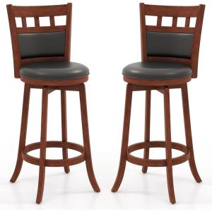 imageGiantex Wood Bar Stools Set of 2 31quot Swivel Bar Height Barstools wBack Rubber Wood Frame Padded Seat Footrest PVC Leather Wooden Counter Bar Chairs for Kitchen Island Restaurant Espresso1