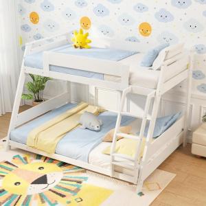 imageGiantex Wood Bunk Beds Twin Over Full Size Solid Wood Bunk Bed Frame wReversible Ladder ampamp Safety Guardrails Low Bunk Bed for Kids Teens Juniors No Box Spring Needed WhiteWhite