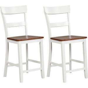 imageGiantex Wooden Bar Stools Counter Height Set of 2 245quot Farmhouse Wood Bar Dining Chairs with Solid Rubber Wood Frame Backrest Footrest Armless Barstools for Home Bar Kitchen Counter WhiteWhite