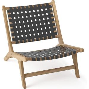 imageGiantex Woven Accent Chair Boho Mid Century Modern Armless Accent Chair wNylon Backrest ampamp Seat Teak Wood Frame Comfy Side Reading Chair for Living Room Bedroom Indoor Outdoor Black