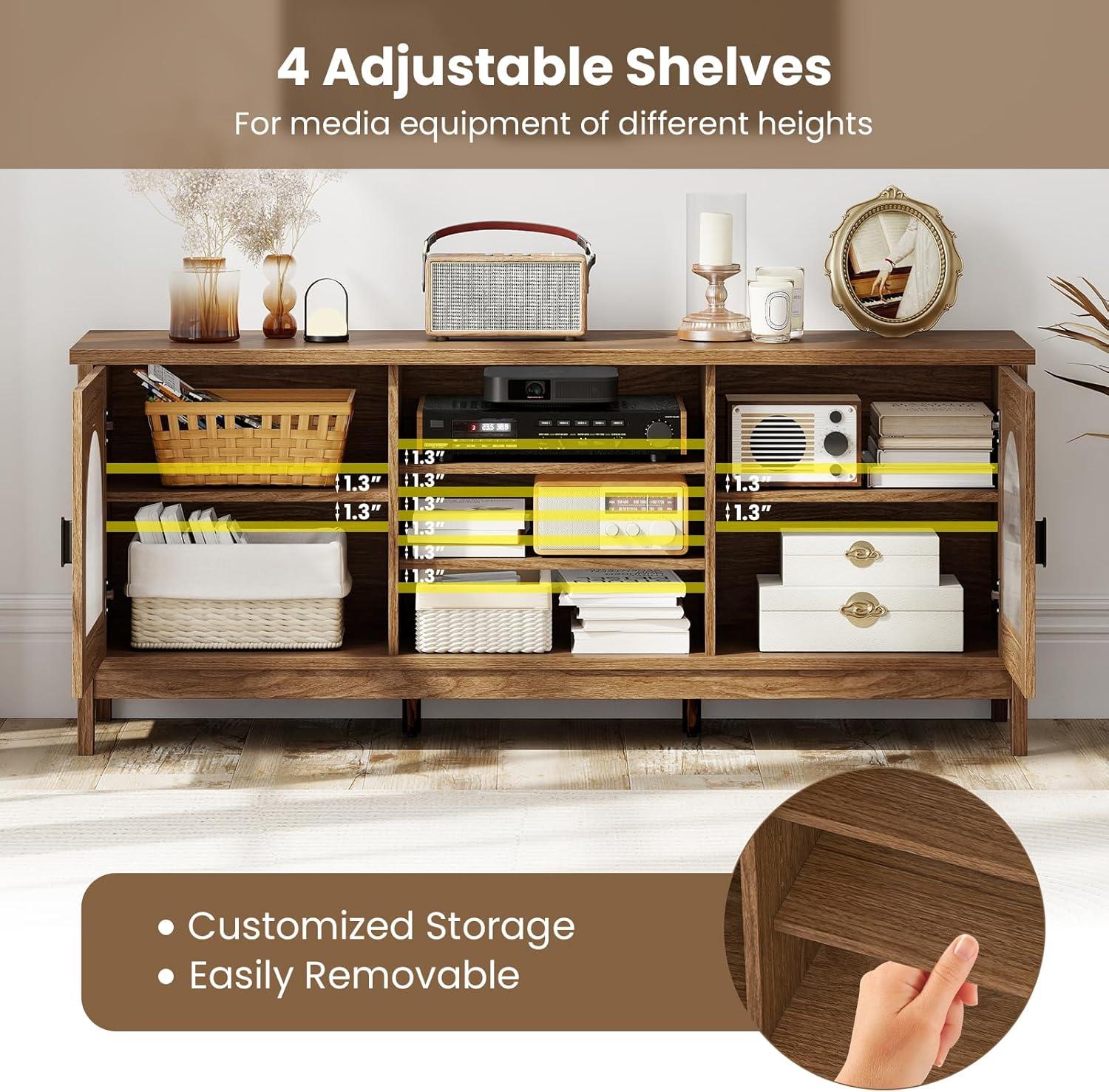 imageGiantex Farmhouse TV Stand for TVs up to 65quot Modern Vintage Entertainment Center wStorage Adjustable Shelves Cable HolesampampGlass Doors Media TV Console Table for Bedroom Living Room Teal BlueWalnut