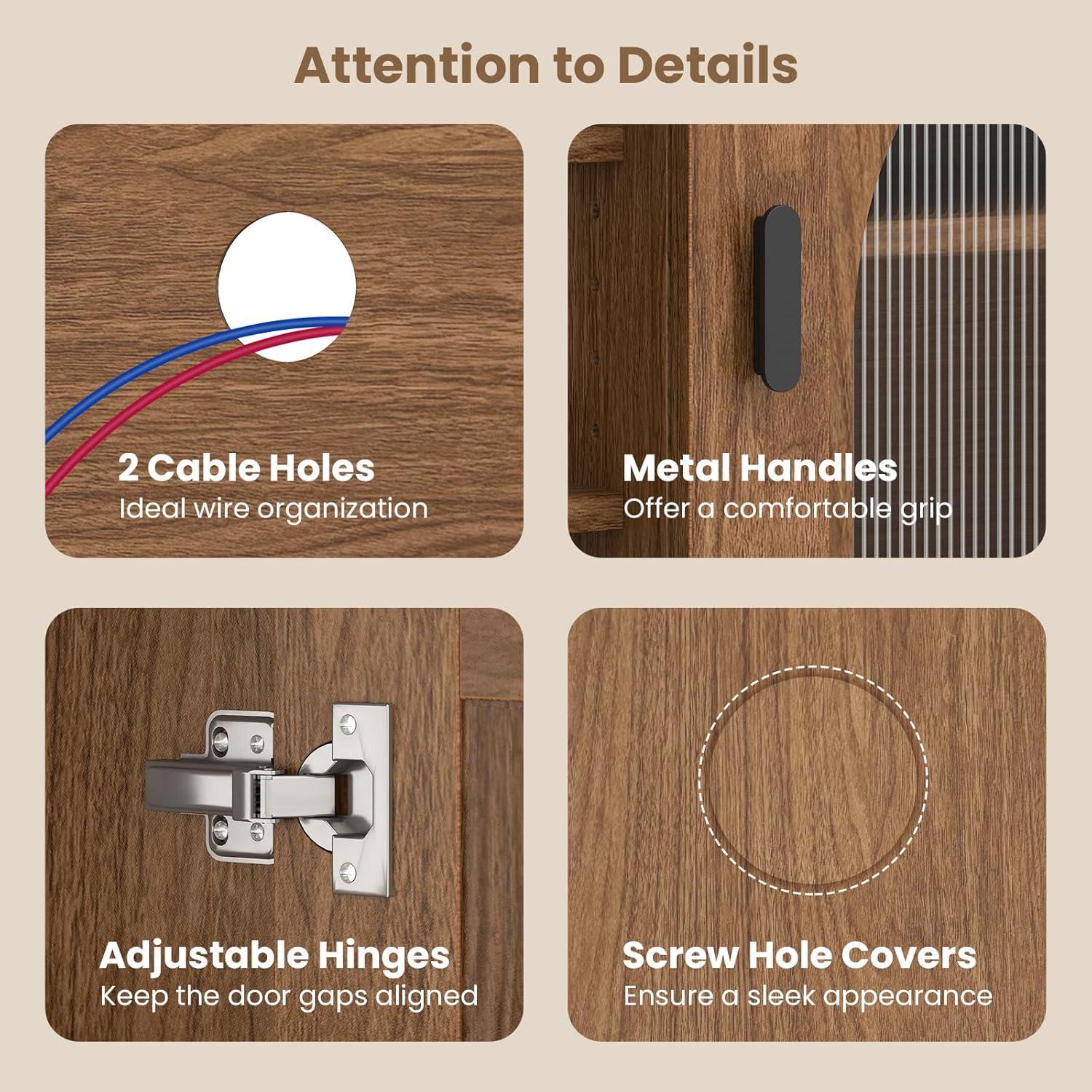 imageGiantex Farmhouse TV Stand for TVs up to 65quot Modern Vintage Entertainment Center wStorage Adjustable Shelves Cable HolesampampGlass Doors Media TV Console Table for Bedroom Living Room Teal BlueWalnut