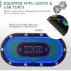 imageGiantex 10 Players Poker Table with Cup Holder Folding Casino Leisure Table with 4 USB Ports Extra Lights Easy to Assemble Foldable Game Poker Tables for Texas Card Games BlueGreen