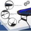 imageGiantex 10 Players Poker Table with Cup Holder Folding Casino Leisure Table with 4 USB Ports Extra Lights Easy to Assemble Foldable Game Poker Tables for Texas Card Games BlueBlue