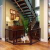 imageGiantex 24 inch Configurable Dog Gate with Door Wooden Dog Gate with Walk Through Door 3 Panels Folding Fence for Stairs Doorways Halls Cherry Brown