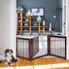 imageGiantex 24 inch Configurable Dog Gate with Door Wooden Dog Gate with Walk Through Door 3 Panels Folding Fence for Stairs Doorways Halls Cherry Brown