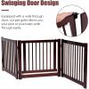 imageGiantex 24 inch Configurable Dog Gate with Door Wooden Dog Gate with Walk Through Door 3 Panels Folding Fence for Stairs Doorways Halls Cherry Brown