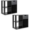 imageGiantex 3 Cube Bookcase with Drawer 2 Tier Bookshelf for Small Spaces Modern Freestanding Display Rack with Open Shelves Book Case Wood Cube Storage Organizer Bedroom Living Room BlackBlack