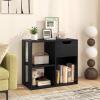imageGiantex 3 Cube Bookcase with Drawer 2 Tier Bookshelf for Small Spaces Modern Freestanding Display Rack with Open Shelves Book Case Wood Cube Storage Organizer Bedroom Living Room BlackBlack