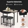 imageGiantex 3Piece Dining Table Set for 2 Bar Table with Counter Height Faux Marble Tabletop Metal Frame 330Lbs Bar Stools Space Saving Dinette Set for Kitchen Pub Small Apartment Living RoomBeige  Black