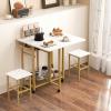 imageGiantex 3Piece Foldable Dining Table Set Extendable Dining Table ampamp 2 Stools Set w 6Bottle Wine Rack Shelves ampamp Side Pushing Handle SpaceSaving Dining Room Kitchen Table Set for Small SpaceWhite  Golden