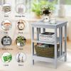 imageGiantex 3Tier Nightstand Modern Side Table with Storage Shelves and Reinforced Bars Versatile Bedside Tables Wooden End Table Night Stand for Bedroom Living Room Easy Assembly WhiteGrey