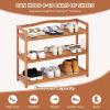 imageGiantex 3Tier Shoe Rack Acacia Wood Shoe Shelf with Side Metal Hooks Holds up 1218 Pairs Shoe Organizer Shoe Storage Wooden Shoe Rack for Entryway3 Tier 29L x105Wx 245H