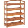 imageGiantex 3Tier Shoe Rack Acacia Wood Shoe Shelf with Side Metal Hooks Holds up 1218 Pairs Shoe Organizer Shoe Storage Wooden Shoe Rack for Entryway5 Tier 25Lx105Wx325H