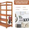 imageGiantex 3Tier Shoe Rack Acacia Wood Shoe Shelf with Side Metal Hooks Holds up 1218 Pairs Shoe Organizer Shoe Storage Wooden Shoe Rack for Entryway5 Tier 25Lx105Wx325H