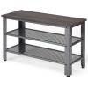 imageGiantex 3Tier Shoe Rack Bench Industrial Shoe Bench with 2 Mesh Storage Shelves ampamp Seat for Entryway Front Door Garage Shoe Storage Rustic BrownGrey