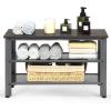 imageGiantex 3Tier Shoe Rack Bench Industrial Shoe Bench with 2 Mesh Storage Shelves ampamp Seat for Entryway Front Door Garage Shoe Storage Rustic BrownGrey