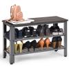 imageGiantex 3Tier Shoe Rack Bench Industrial Shoe Bench with 2 Mesh Storage Shelves ampamp Seat for Entryway Front Door Garage Shoe Storage Rustic BrownGrey