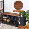 imageGiantex 3Tier Shoe Rack Bench Industrial Shoe Bench with 2 Mesh Storage Shelves ampamp Seat for Entryway Front Door Garage Shoe Storage Rustic BrownRustic Brown