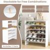 imageGiantex 3in1 Vertical Shoe Rack 6Tier Free Standing Shoe Storage Organizer wStackable Design for 18 Pairs 31 Inch Wide Wood Shoe Shelf for Closet Entryway Living Room Office WhiteWhite