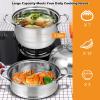 imageGiantex 4Layer Stainless Steel Steamer Pot for Cooking Soup and Steaming Food Steam Pot with with Tempered Glass Lid 2 Steaming Septa on Gas Electric Grill Stove SilverSilver