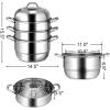 imageGiantex 4Layer Stainless Steel Steamer Pot for Cooking Soup and Steaming Food Steam Pot with with Tempered Glass Lid 2 Steaming Septa on Gas Electric Grill Stove SilverSilver