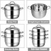 imageGiantex 4Layer Stainless Steel Steamer Pot for Cooking Soup and Steaming Food Steam Pot with with Tempered Glass Lid 2 Steaming Septa on Gas Electric Grill Stove SilverSilver