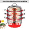 imageGiantex 4Layer Stainless Steel Steamer Pot for Cooking Soup and Steaming Food Steam Pot with with Tempered Glass Lid 2 Steaming Septa on Gas Electric Grill Stove SilverSilver
