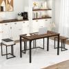 imageGiantex 4Piece Dining Table Set for 4 Modern Kitchen Table and Chairs Nesting Furniture Set with Bench ampamp 2 Stools SpaceSaving Desk Set Dinette Set for Small Place Dining Room Restaurant BrownBrown