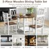 imageGiantex 5Piece Dining Set for 4 DropLeaf Round Kitchen Table ampamp 4 Chairs wSolid Wood Supporting Legs Farmhouse Dinner Table Set for Small Space Breakfast Nook Dining Room Kitchen BrownWhite