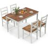 imageGiantex 5Piece Dining Set for 4 Solid Wood Rectangular Table ampamp 4 Chairs wtih Rubber Wood Legs Kitchen Table and Chairs Set for Small Spaces Dinette Dining Room Restaurant Rustic BrownRustic Brown
