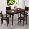 imageGiantex 5Piece Dining Set for 4 Solid Wood Rectangular Table ampamp 4 Chairs wtih Rubber Wood Legs Kitchen Table and Chairs Set for Small Spaces Dinette Dining Room Restaurant Rustic BrownCherry Brown