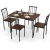 imageGiantex 5Piece Dining Table Set MidCentury Kitchen Table Set for 4 Wooden Table ampamp 4 Chairs with Metal Frame SpaceSaving Dinette Set for Small Place Kitchen Dining Room Cherry Brown