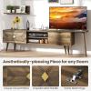 imageGiantex 85 Inch TV Stand ampamp 2 Floating Shelves Set MidCentury Modern TV Entertainment Center wCabinets Open Compartments ampamp 5 Support Legs Wood Media Console Table for Living Room Bedroom Walnut