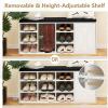 imageGiantex 9 Cubes Shoe Bench with Storage Adjustable Shelves Storage Bench Rack with Removable Padded Cushion 3 Tier Shoe Storage Bench with Cabinet for Entryway Hallway GreyWhite