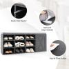 imageGiantex 9 Cubes Shoe Bench with Storage Adjustable Shelves Storage Bench Rack with Removable Padded Cushion 3 Tier Shoe Storage Bench with Cabinet for Entryway Hallway GreyGrey