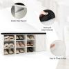 imageGiantex 9 Cubes Shoe Bench with Storage Adjustable Shelves Storage Bench Rack with Removable Padded Cushion 3 Tier Shoe Storage Bench with Cabinet for Entryway Hallway GreyWhite