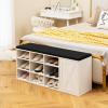 imageGiantex 9 Cubes Shoe Bench with Storage Adjustable Shelves Storage Bench Rack with Removable Padded Cushion 3 Tier Shoe Storage Bench with Cabinet for Entryway Hallway GreyWhite