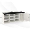 imageGiantex 9 Cubes Shoe Bench with Storage Adjustable Shelves Storage Bench Rack with Removable Padded Cushion 3 Tier Shoe Storage Bench with Cabinet for Entryway Hallway GreyWhite