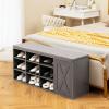 imageGiantex 9 Cubes Shoe Bench with Storage Adjustable Shelves Storage Bench Rack with Removable Padded Cushion 3 Tier Shoe Storage Bench with Cabinet for Entryway Hallway GreyGrey