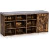 imageGiantex 9 Cubes Shoe Bench with Storage Adjustable Shelves Storage Bench Rack with Removable Padded Cushion 3 Tier Shoe Storage Bench with Cabinet for Entryway Hallway GreyRustic Brown