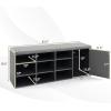 imageGiantex 9 Cubes Shoe Bench with Storage Adjustable Shelves Storage Bench Rack with Removable Padded Cushion 3 Tier Shoe Storage Bench with Cabinet for Entryway Hallway GreyGrey