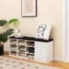 imageGiantex 9 Cubes Shoe Bench with Storage Adjustable Shelves Storage Bench Rack with Removable Padded Cushion 3 Tier Shoe Storage Bench with Cabinet for Entryway Hallway GreyWhite