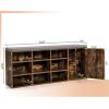 imageGiantex 9 Cubes Shoe Bench with Storage Adjustable Shelves Storage Bench Rack with Removable Padded Cushion 3 Tier Shoe Storage Bench with Cabinet for Entryway Hallway GreyRustic Brown
