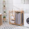 imageGiantex Bamboo Laundry Hamper Stand Freestanding Laundry Organizer wRemovable Sliding Bag ampamp 3Tier Open Shelves Multipurpose Utility Storage Cabinet for Bathroom Living Room Bedroom Natural